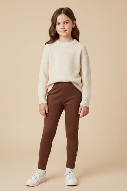 Pantalon Marron Fille Doublé Molleton Confortable Élastique