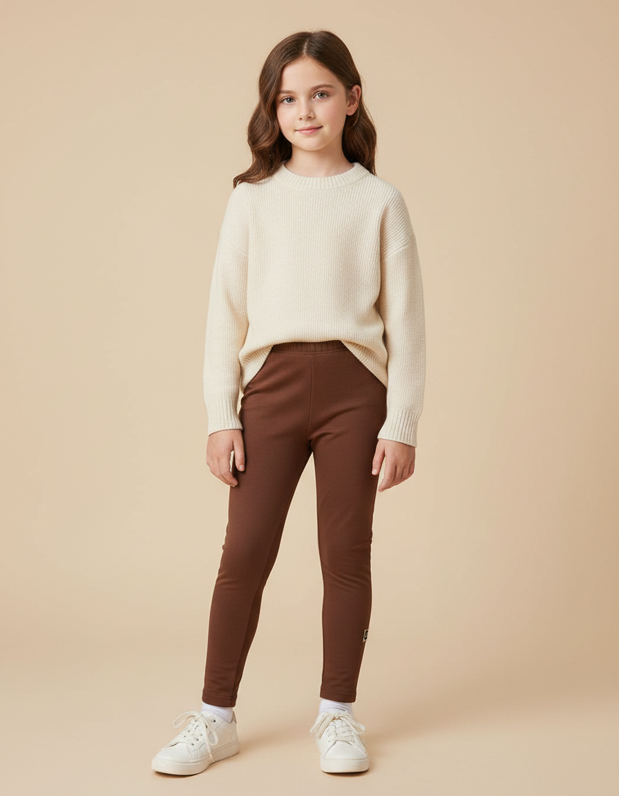 Pantalon Marron Fille Doublé Molleton Confortable Élastique