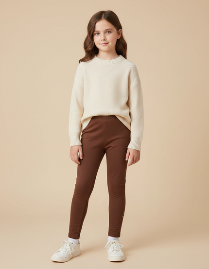 Pantalon Marron Fille Doublé Molleton Confortable Élastique