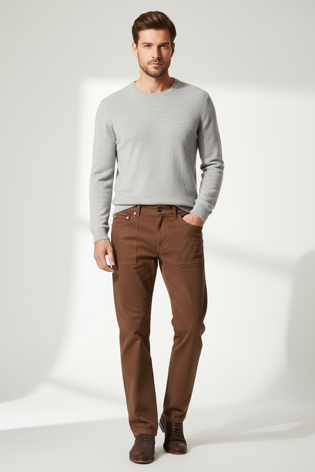 Pantalon Marron Coton Droit Décontracté Homme