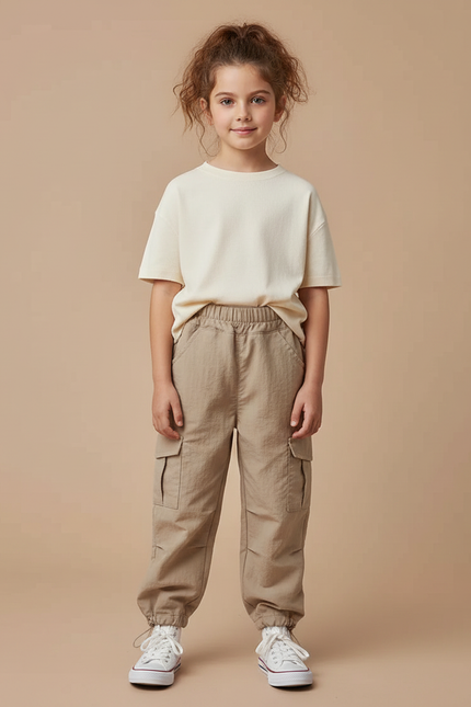 Pantalon Marron Cargo Ample Enfant Décontracté Poches - Toile