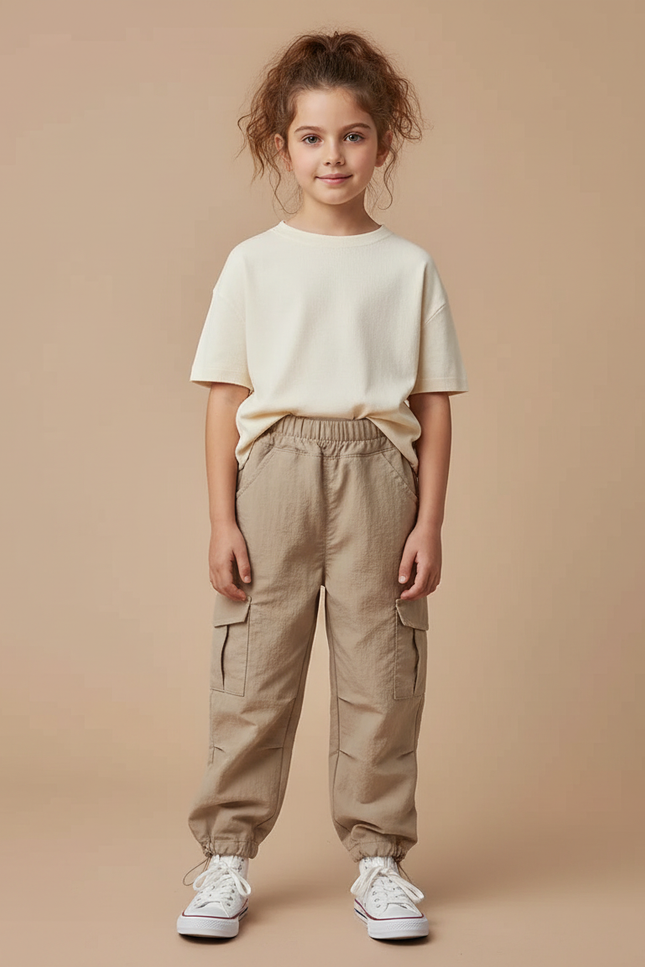 Pantalon Marron Cargo Ample Enfant Décontracté Poches - Toile