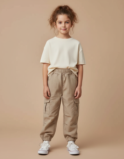 Pantalon Marron Cargo Ample Enfant Décontracté Poches - Toile