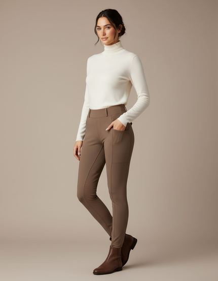 Pantalon Marron Équitation Taille Haute Stretch Femme - Polyester