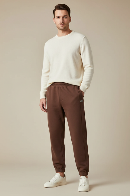 Pantalon Marron Jogging Molleton Décontracté Homme Cordon