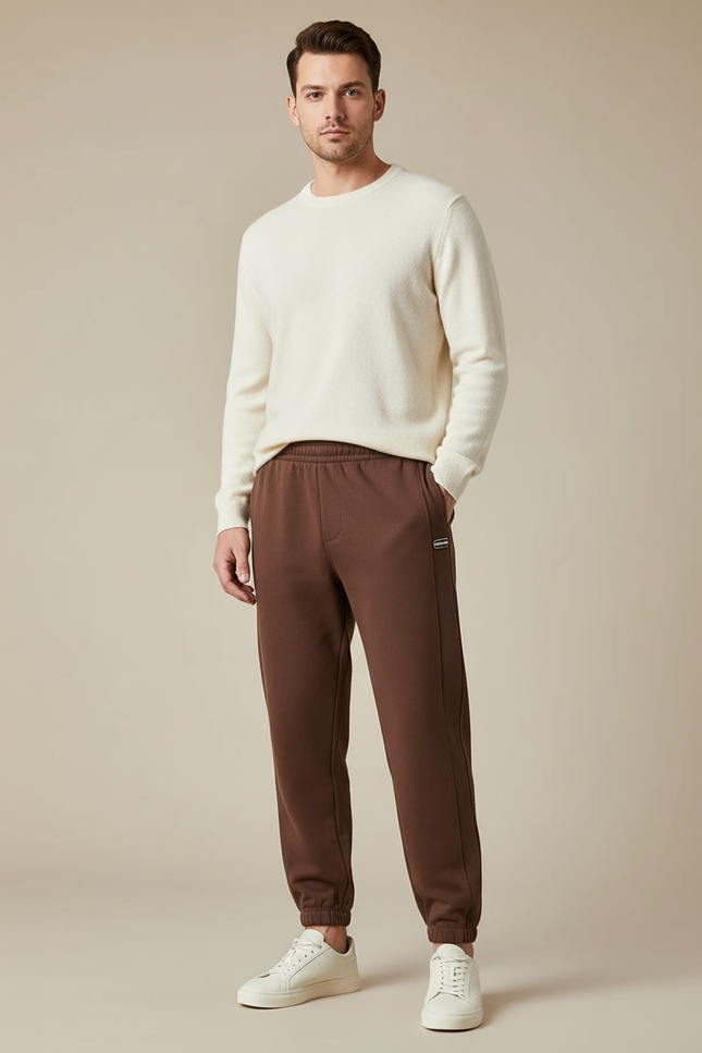 Pantalon Marron Jogging Molleton Décontracté Homme Cordon