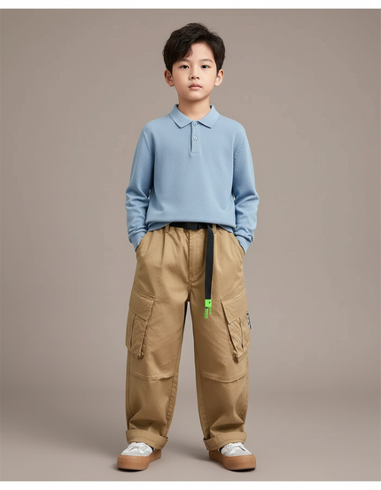 Pantalon Marron Cargo Ample Décontracté Enfant Ados - Beige Toile