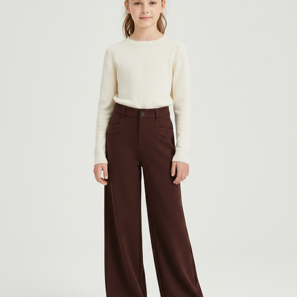 Pantalon Marron Ample Taille Haute Lisse Femme - Maille