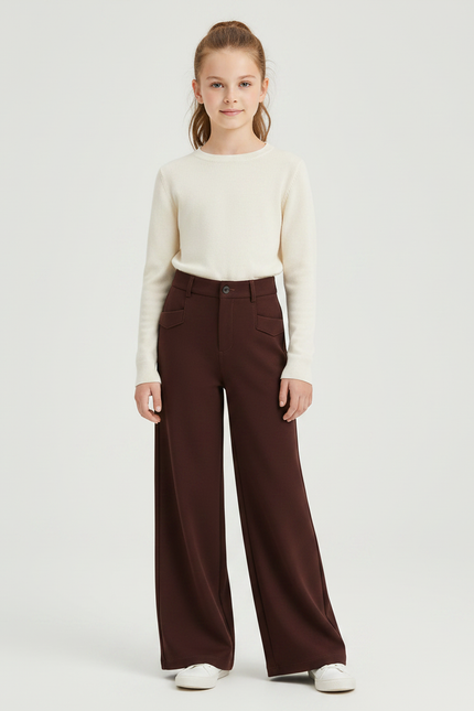Pantalon Marron Ample Taille Haute Lisse Femme - Maille