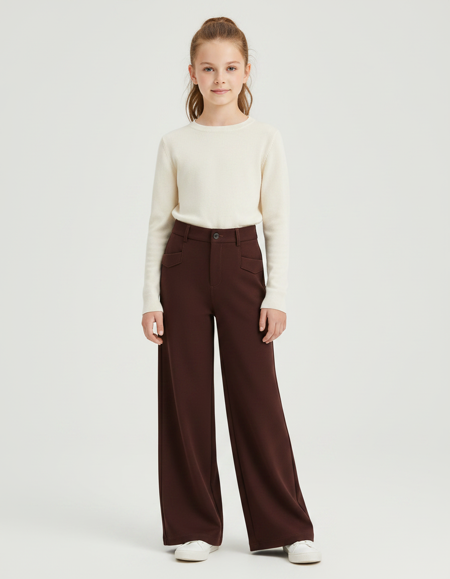 Pantalon Marron Ample Taille Haute Lisse Femme - Maille