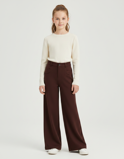 Pantalon Marron Ample Taille Haute Lisse Femme - Maille
