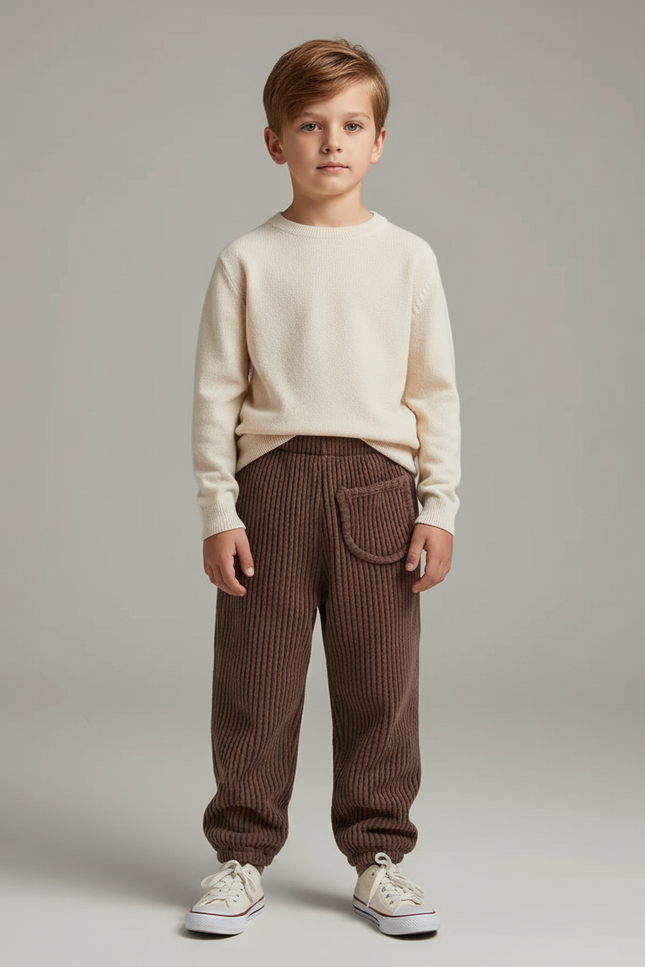 Pantalon Marron Côtelé Droit Décontracté Enfant Doux - Cordé