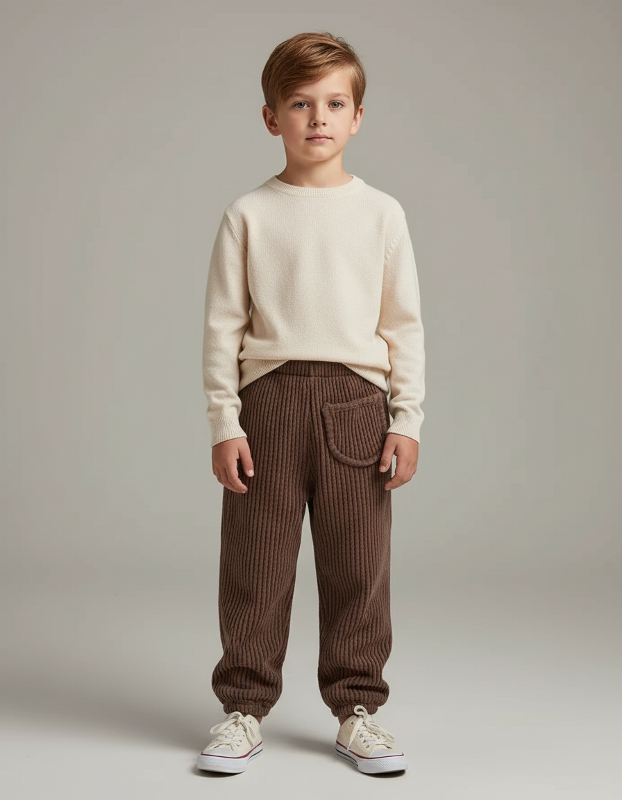 Pantalon Marron Côtelé Droit Décontracté Enfant Doux - Cordé