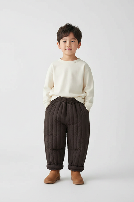 Pantalon Marron Matelassé Ample Épais Enfant Doux - Polyester