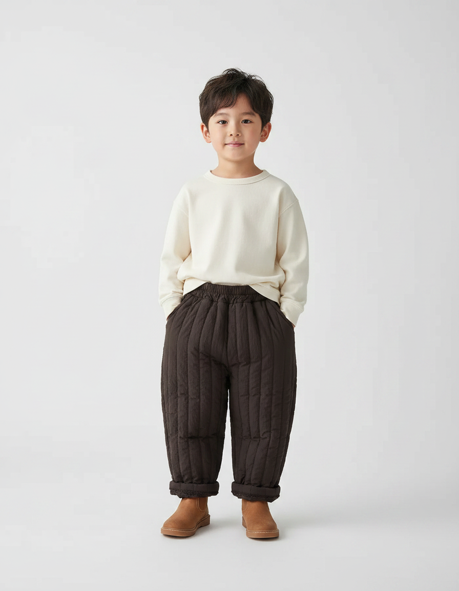 Pantalon Marron Matelassé Ample Épais Enfant Doux - Polyester