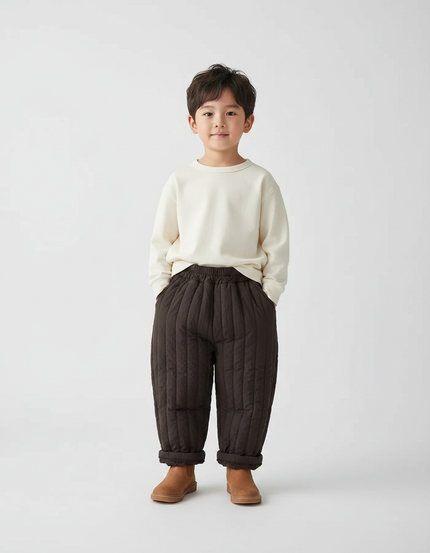 Pantalon Marron Matelassé Ample Épais Enfant Doux - Polyester