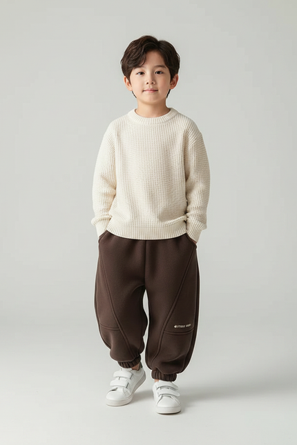 Pantalon Marron Polaire Ample Chaud Garçon Hiver - Molleton