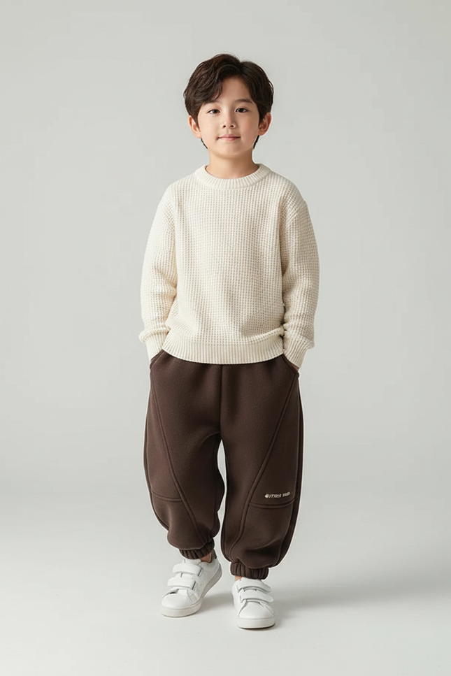 Pantalon Marron Polaire Ample Chaud Garçon Hiver - Molleton