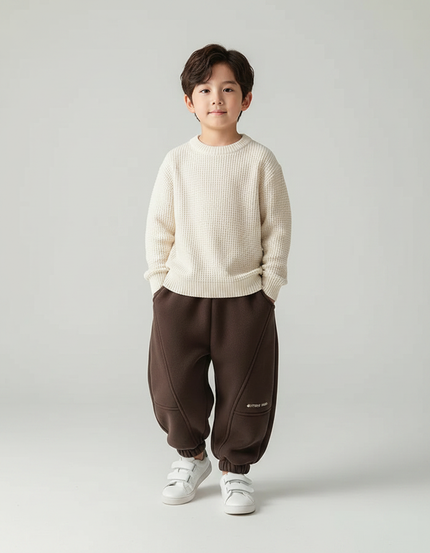 Pantalon Marron Polaire Ample Chaud Garçon Hiver - Molleton