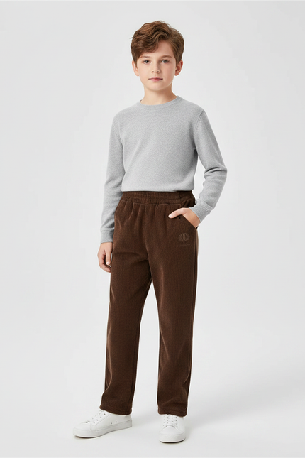 Pantalon Marron Côtelé Ample Enfant Basique - Cordé