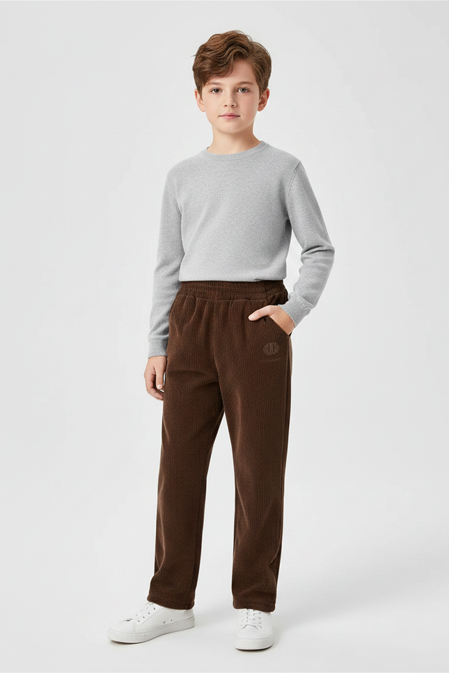 Pantalon Marron Côtelé Ample Enfant Basique - Cordé
