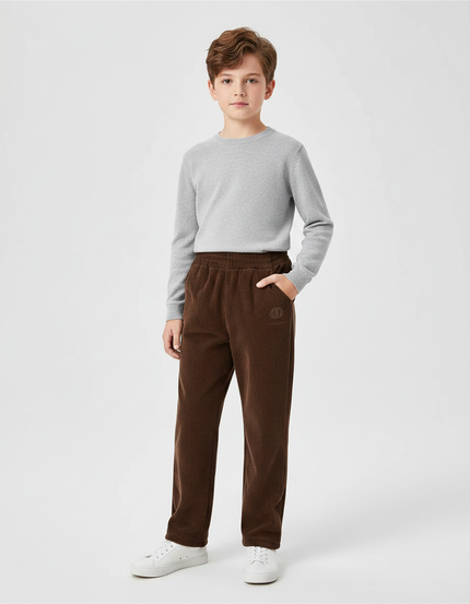Pantalon Marron Côtelé Ample Enfant Basique - Cordé