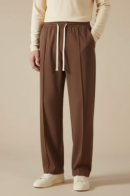 Pantalon Marron Décontracté Droit Cordon Élastique Homme - Polyester