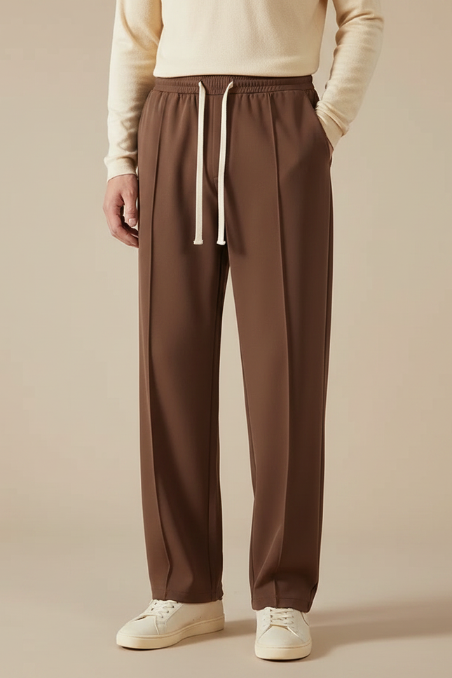 Pantalon Marron Décontracté Droit Cordon Élastique Homme - Polyester