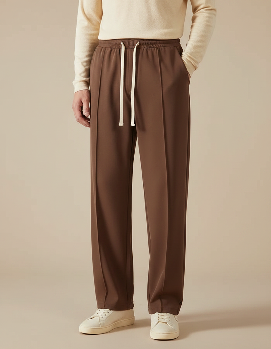 Pantalon Marron Décontracté Droit Cordon Élastique Homme - Polyester