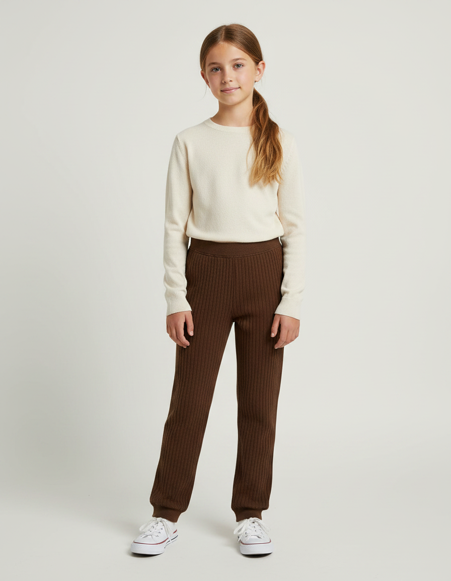 Pantalon Marron Côtelé Tricoté Confortable Fille - Maille