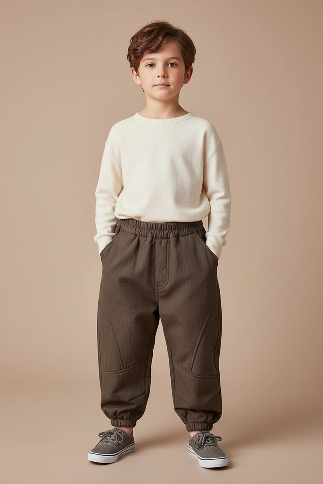 Pantalon Marron Ample Chaud Élastiqué Hiver Garçon - Molleton