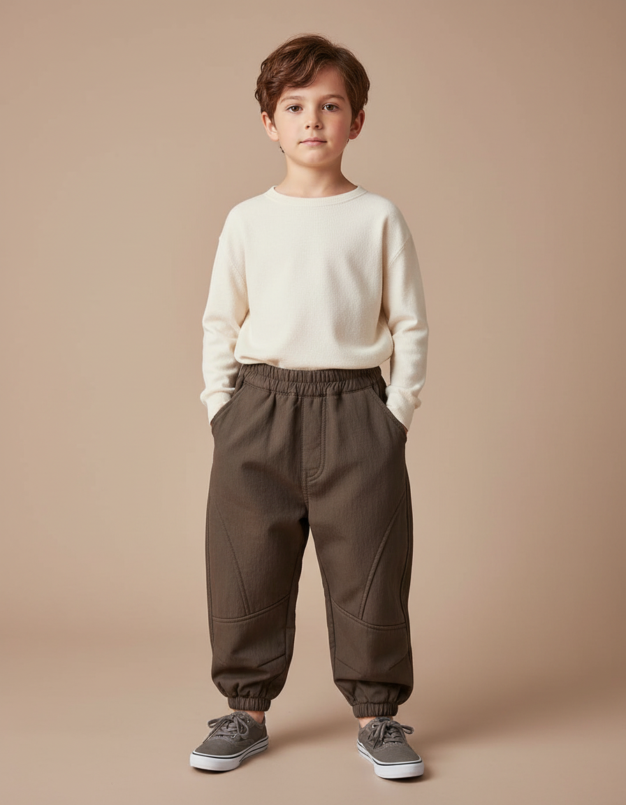 Pantalon Marron Ample Chaud Élastiqué Hiver Garçon - Molleton