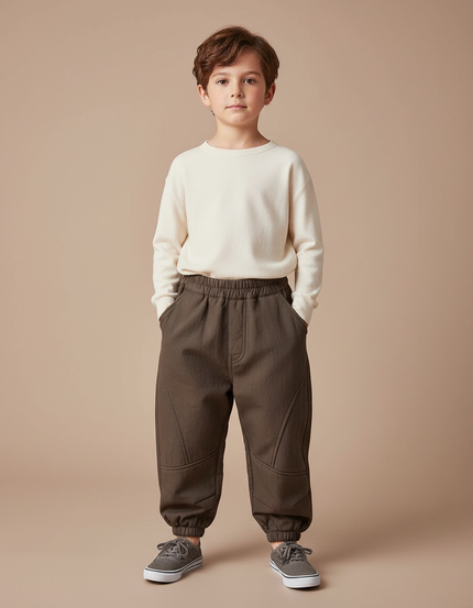 Pantalon Marron Ample Chaud Élastiqué Hiver Garçon - Molleton