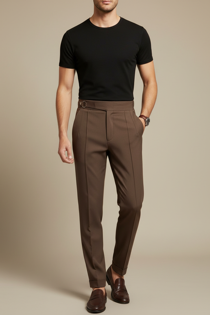 Pantalon Marron Homme Slim Fit Élégant Décontracté - Gabardine