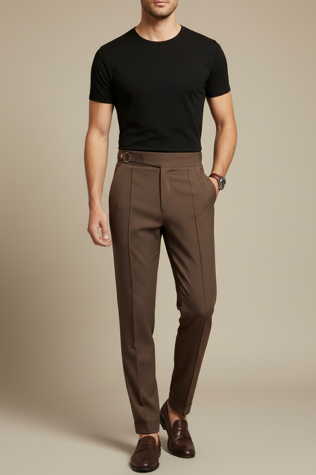 Pantalon Marron Homme Slim Fit Élégant Décontracté - Gabardine