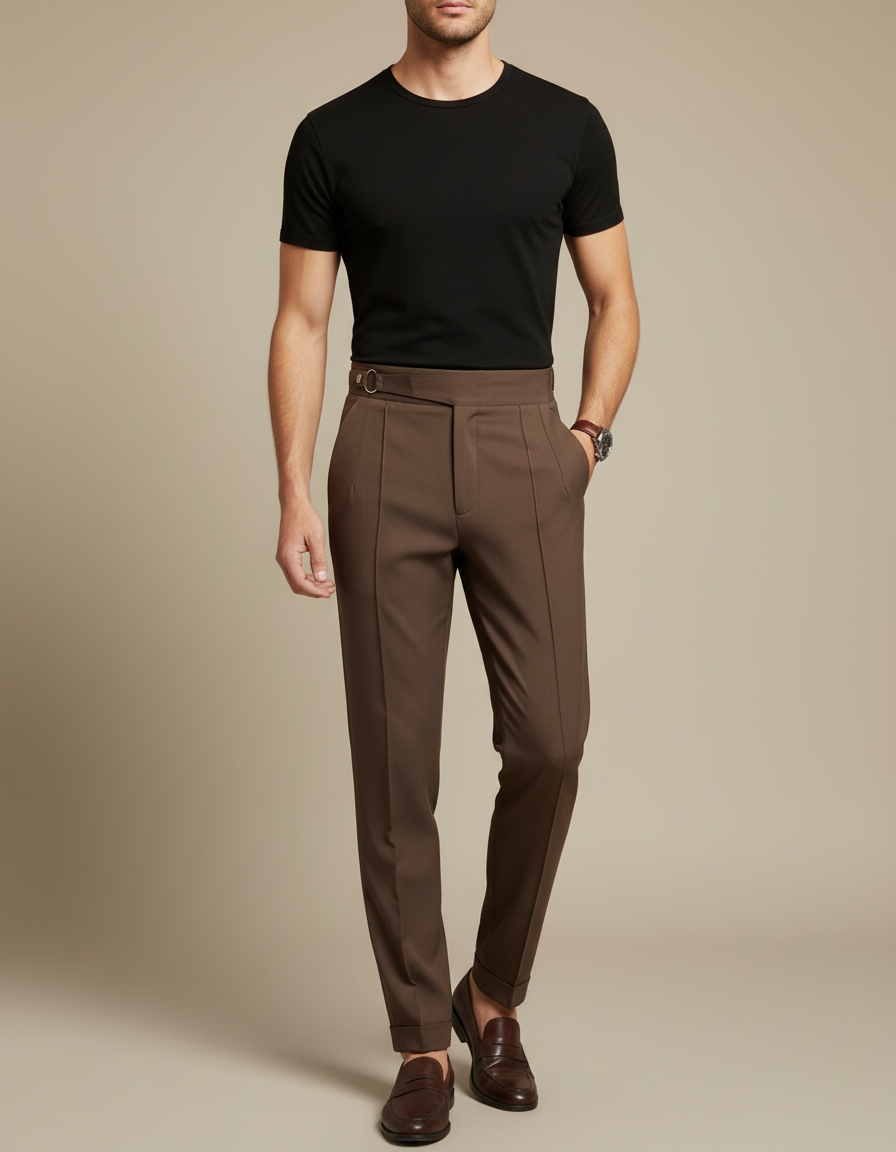 Pantalon Marron Homme Slim Fit Élégant Décontracté - Gabardine