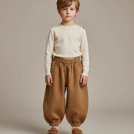 Pantalon Marron Ample Élastique Confortable Unisexe - Molleton