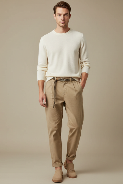 Pantalon Marron Coton Décontracté Cordon Homme