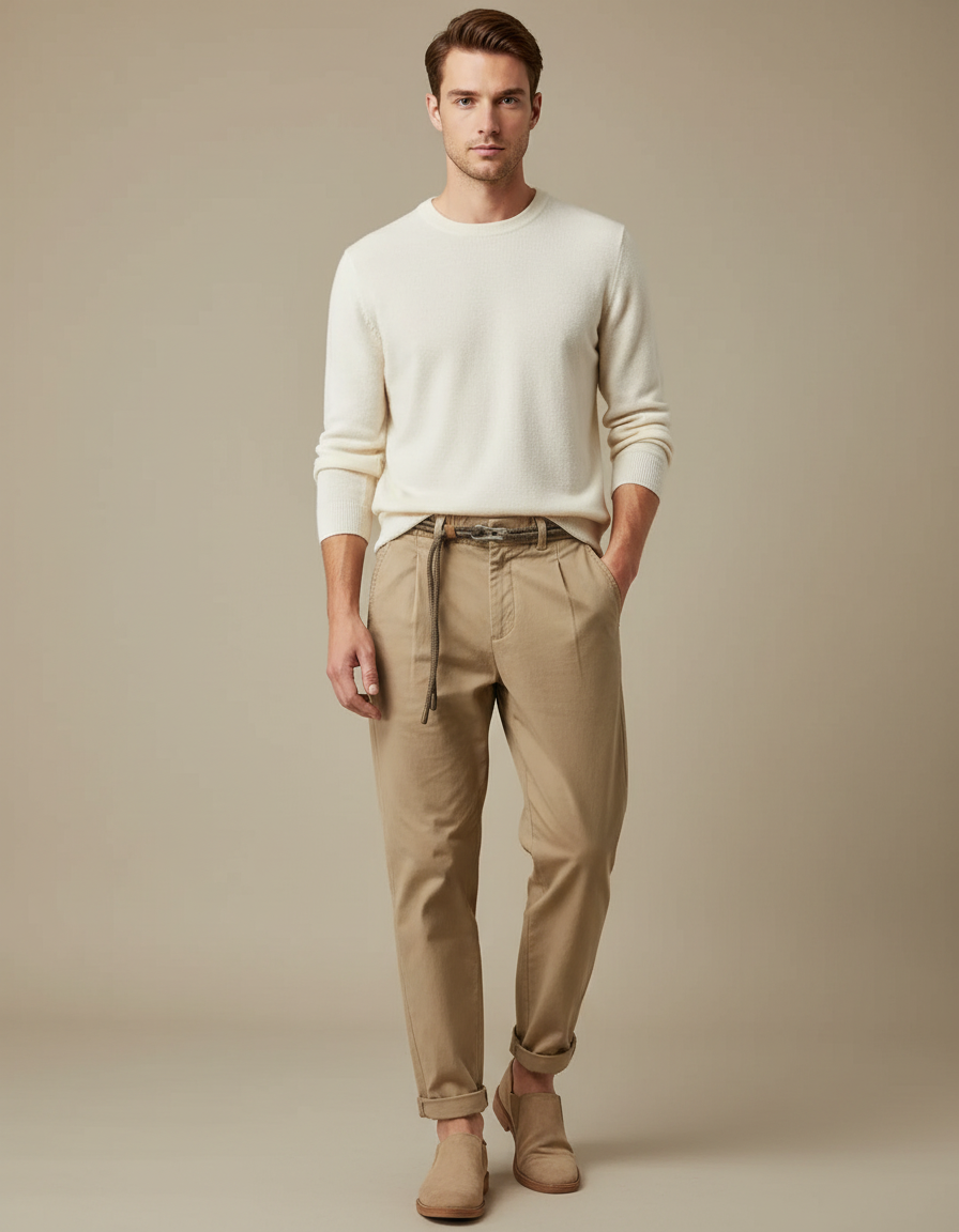 Pantalon Marron Coton Décontracté Cordon Homme