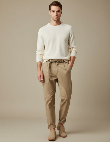 Pantalon Marron Coton Décontracté Cordon Homme