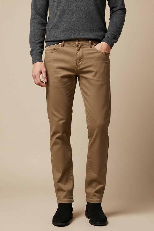 Pantalon Marron Homme Coton Slim Élégant Droit - Camel