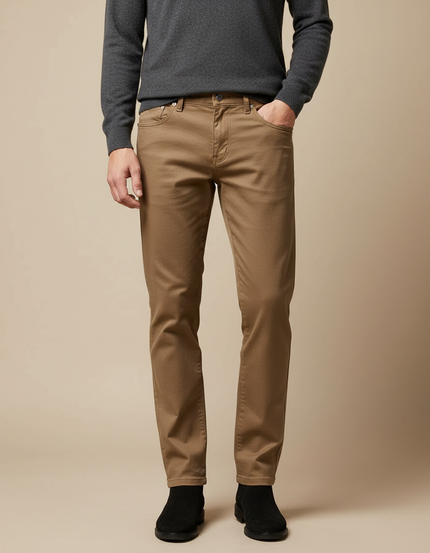 Pantalon Marron Homme Coton Slim Élégant Droit - Camel