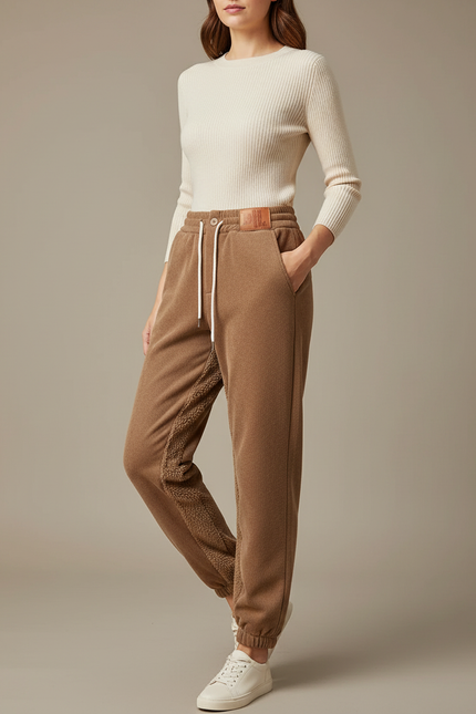 Pantalon Marron Jogging Molletonné Confortable Femme
