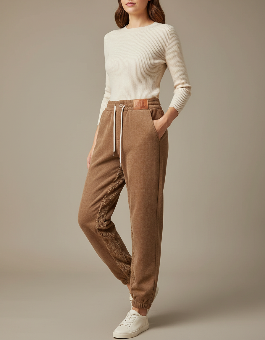Pantalon Marron Jogging Molletonné Confortable Femme