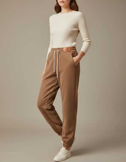 Pantalon Marron Jogging Molletonné Confortable Femme