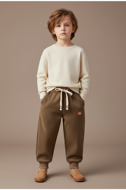 Pantalon Marron Molletonné Ample Cordon Enfant