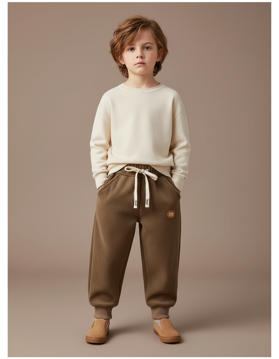 Pantalon Marron Molletonné Ample Cordon Enfant