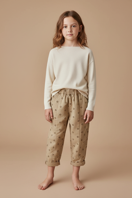 Pantalon Marron Harem Motifs Géométriques Enfant Coton