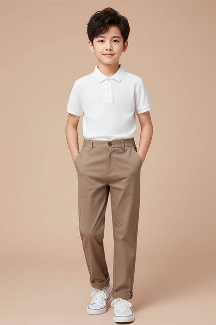 Pantalon Marron Garçon Coton Décontracté Droit