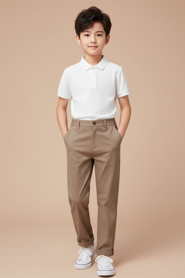 Pantalon Marron Garçon Coton Décontracté Droit